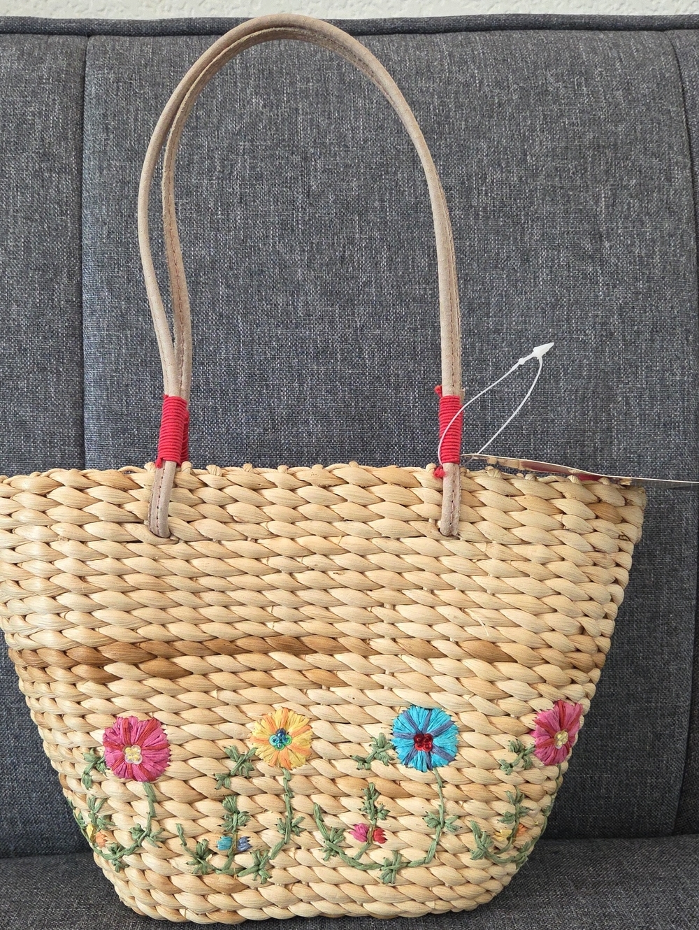 TANDEM Woven Tote Bag with Colorful Floral Embroidery And Beads, NWT